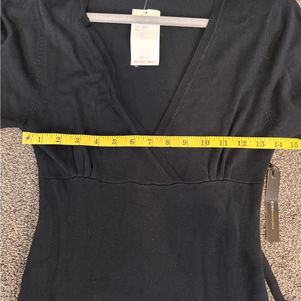 BCBG Elegant Black Faux Sweater Wrap Dress SIZE SMALL Long Sleeve w Belt - Picture 10 of 12